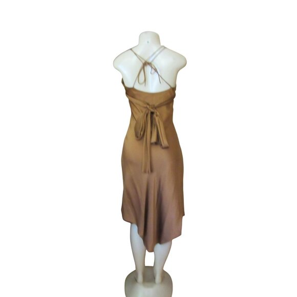 Cache Brown Silk Halter Handkerchief Style Midi Dress Size 4 - Picture 5 of 11